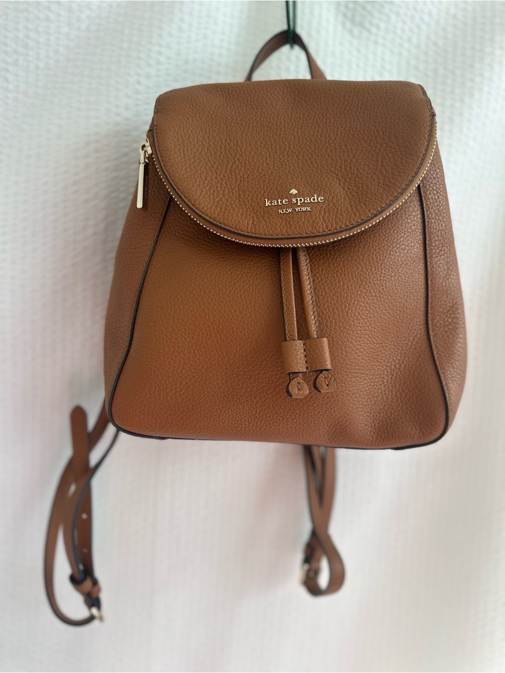 KATE SPADE Leila Medium Flap Warm Gingerbread Brown Leather Backpack Bag NWOT